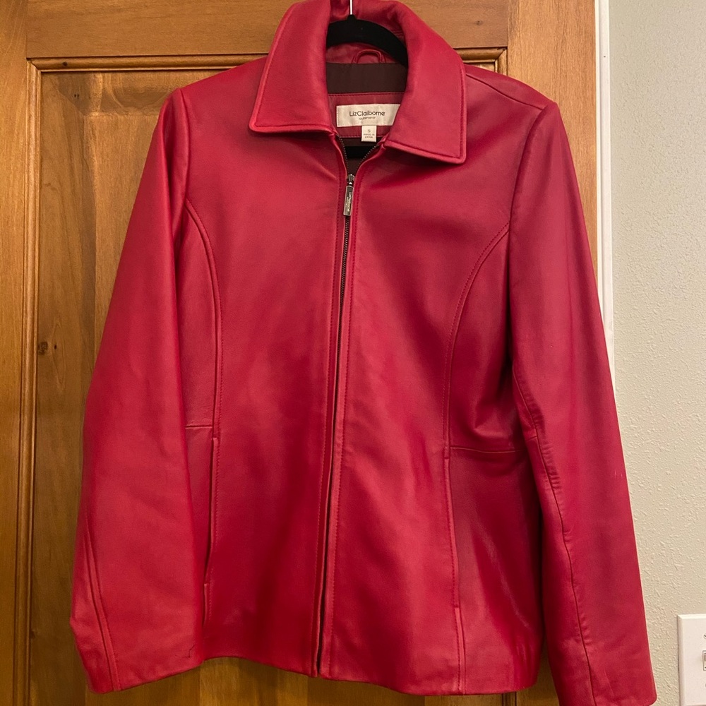 Liz Claribone Red Genuine Leather Moto Jacket